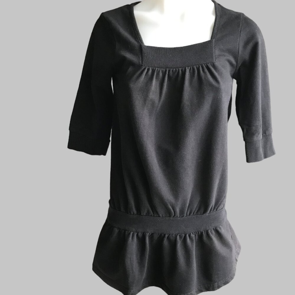 Black XS peplum terry tunic top sweatshirt